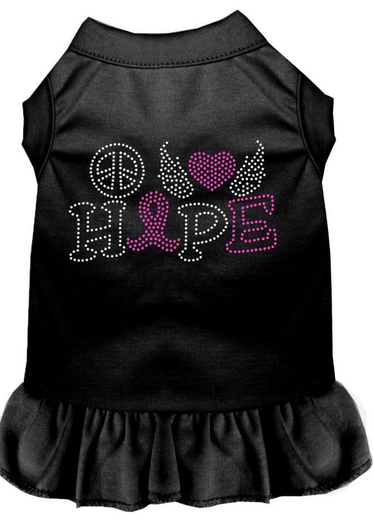 Peace Love Hope Breast Cancer Rhinestone Pet Dress Black XS